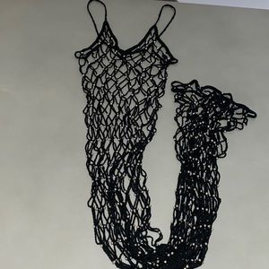Fishnet beaded beach cover up maxi dress